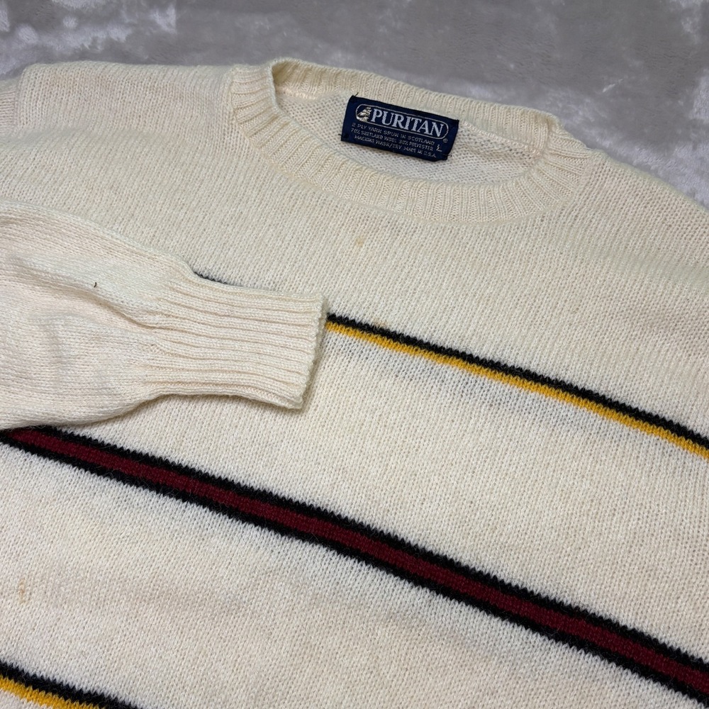 Vtg Puritan Shetland Wool Blend Sweater Size‎ L Striped Crewneck Made in USA - Picture 2 of 8